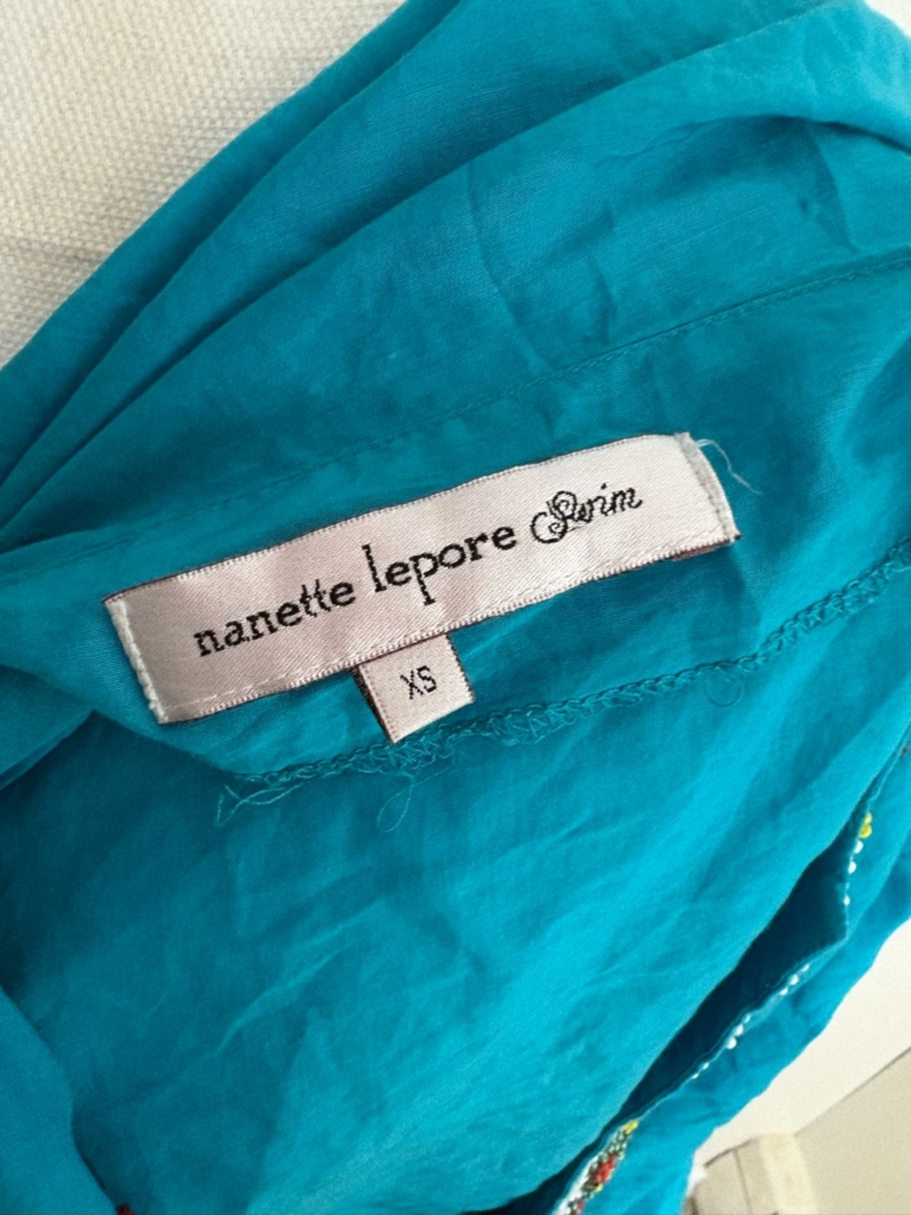 Nanette Lepore Turquoise Embroidered V-Neck Tunic - Picture 8 of 9
